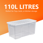 110L Plastic Storage Box with Clear Lid
