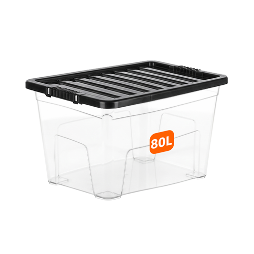 80L Plastic Storage Box with Black Lid