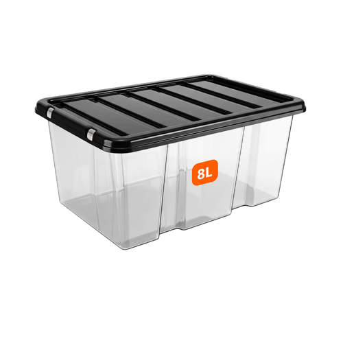 8L Plastic Storage Box with Black Lid