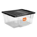 50L Plastic Storage Box with Black Lid
