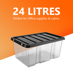 24L Plastic Storage Box with Black Lid