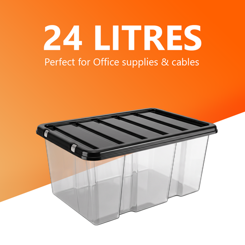 24L Plastic Storage Box with Black Lid