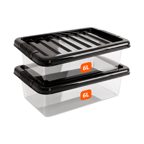6L Plastic Storage Box with Black Lid
