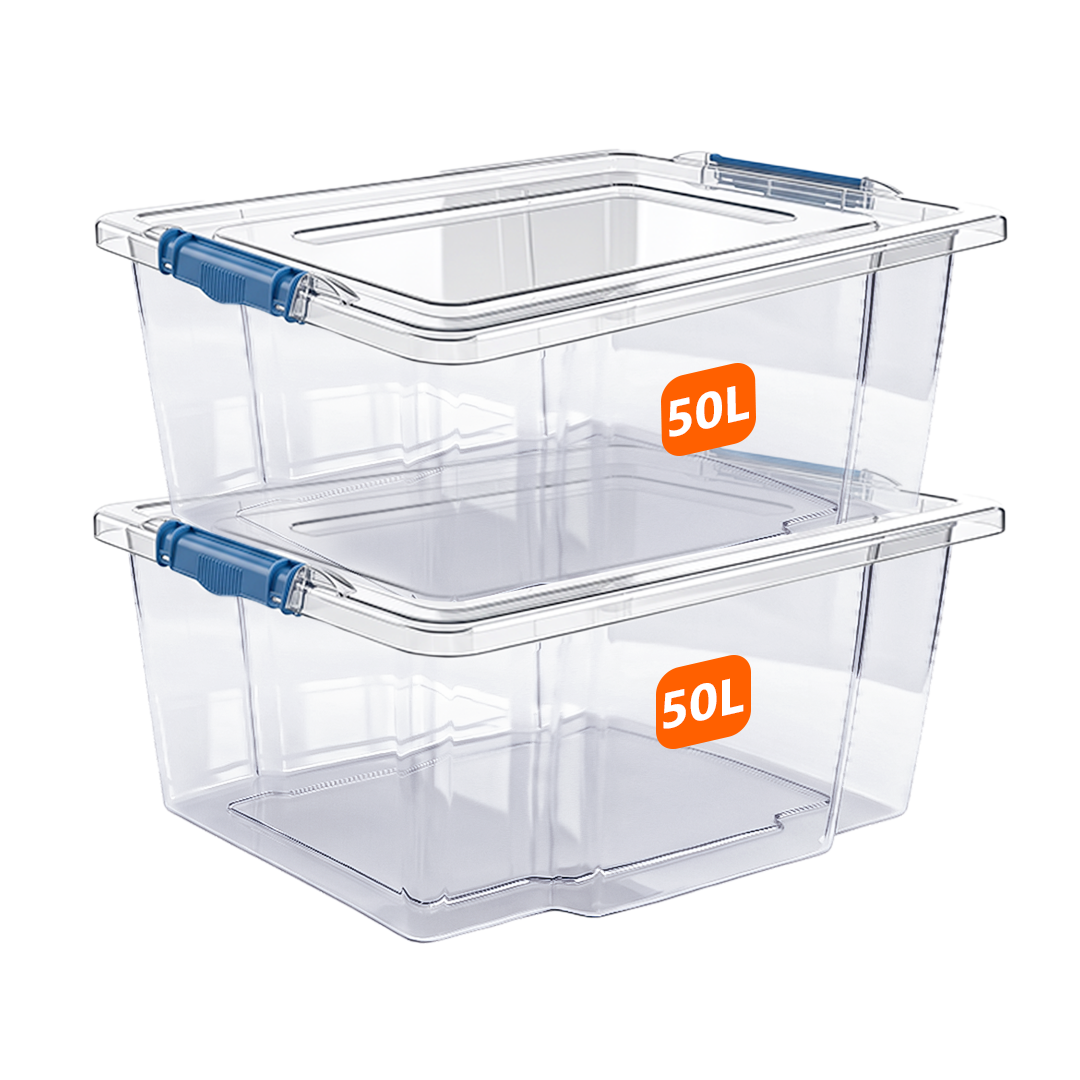 50L Plastic Storage Box with Blue Clippy Lid