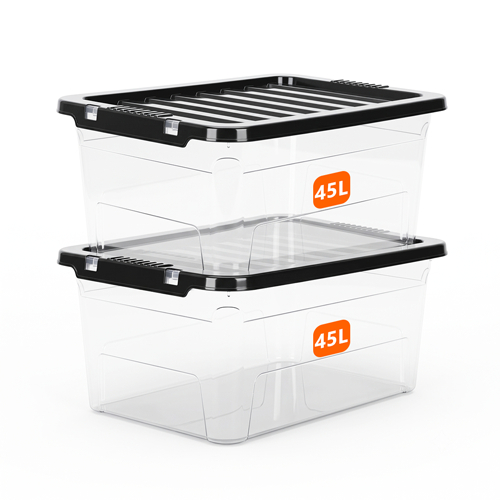 45L Clear Plastic Storage Box with Black Lid