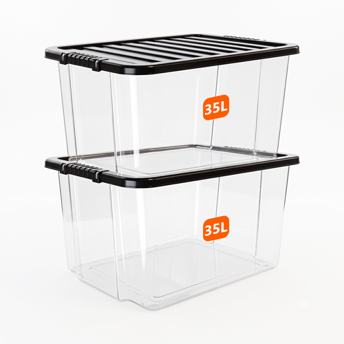 35L Plastic Storage Box with Black Lid