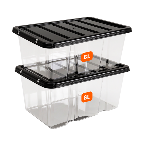 8L Plastic Storage Box with Black Lid