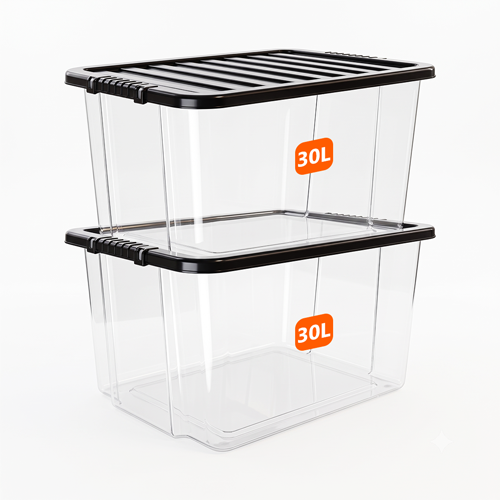 30L Plastic Storage Box with Black Lid