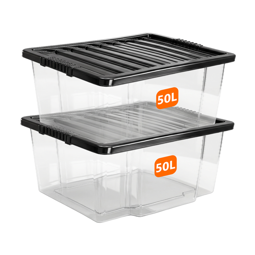 50L Plastic Storage Box with Black Lid