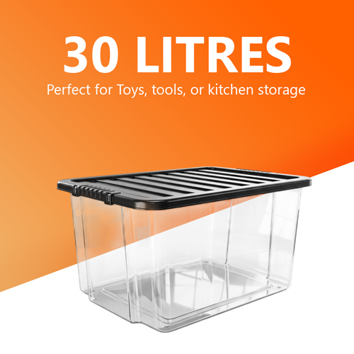 30L Plastic Storage Box with Black Lid
