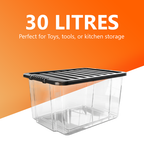 30L Plastic Storage Box with Black Lid