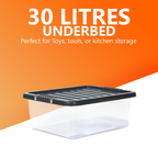 30L Underbed Storage Box With Black Lid