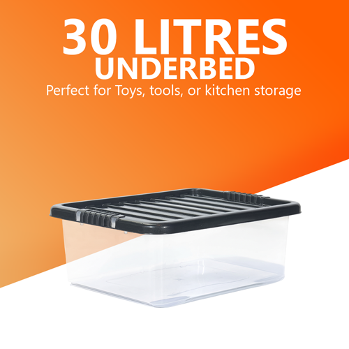 30L Underbed Storage Box With Black Lid