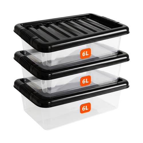 6L Plastic Storage Box with Black Lid