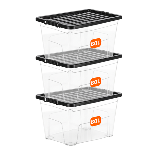 80L Plastic Storage Box with Black Lid