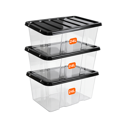 24L Plastic Storage Box with Black Lid