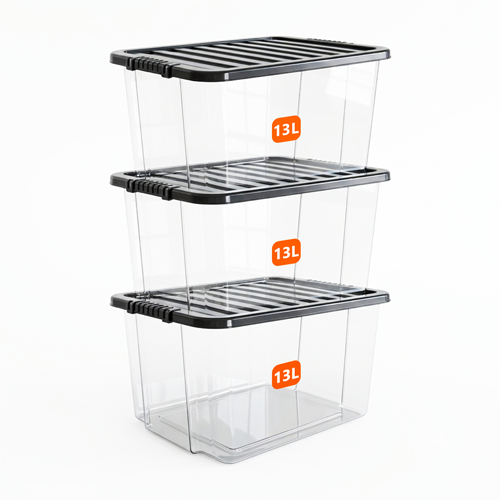 13L Plastic Storage Box with Black Lid