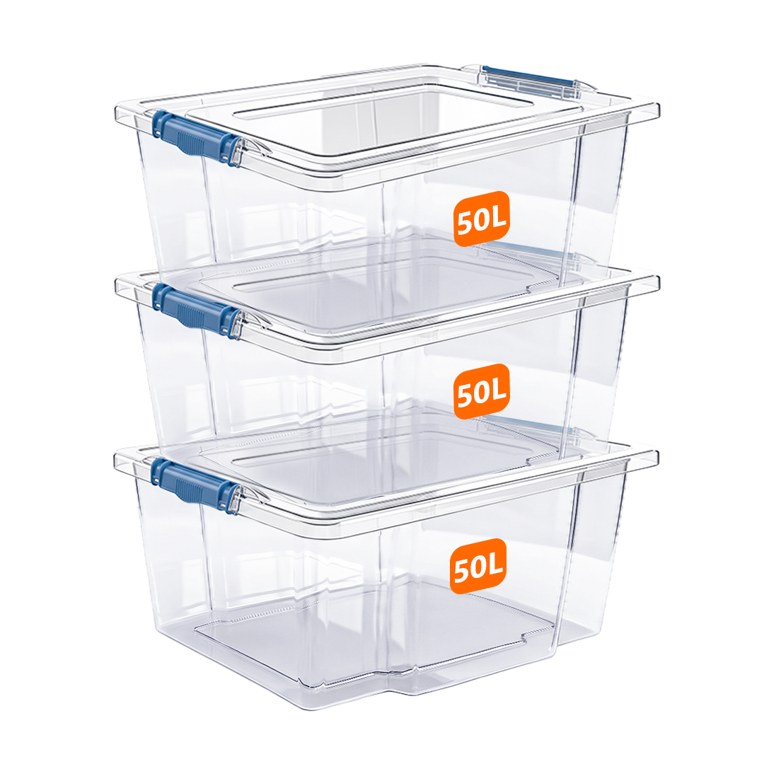50L Plastic Storage Box with Blue Clippy Lid