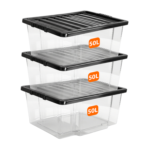 50L Plastic Storage Box with Black Lid