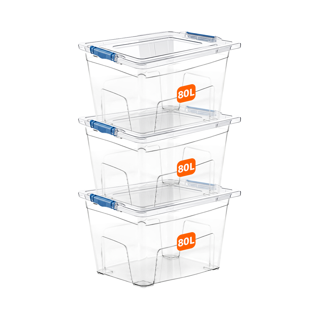 80L Plastic Storage Box with Blue Clippy Lid