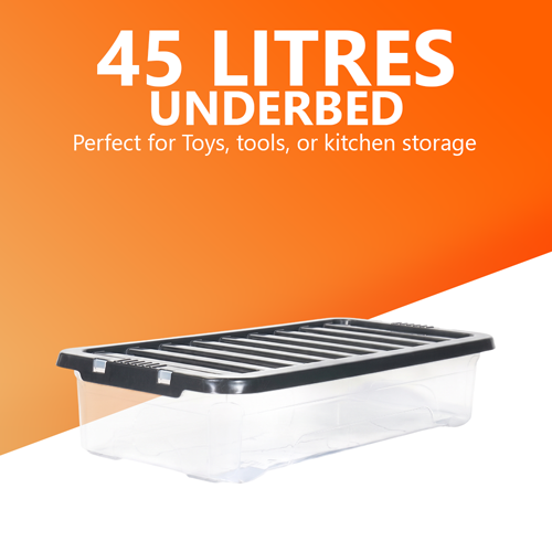 45L Underbed Storage Box with Black Lid