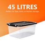 45L Clear Plastic Storage Box with Black Lid