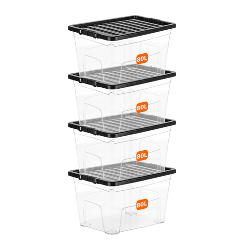 80L Plastic Storage Box with Black Lid