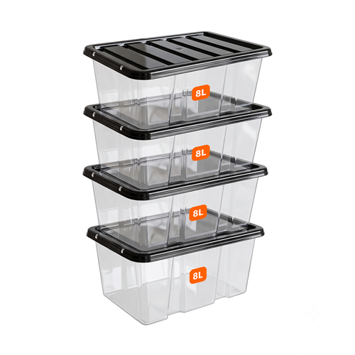8L Plastic Storage Box with Black Lid