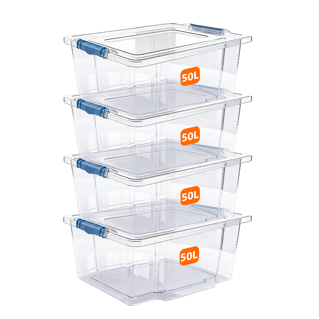 50L Plastic Storage Box with Blue Clippy Lid
