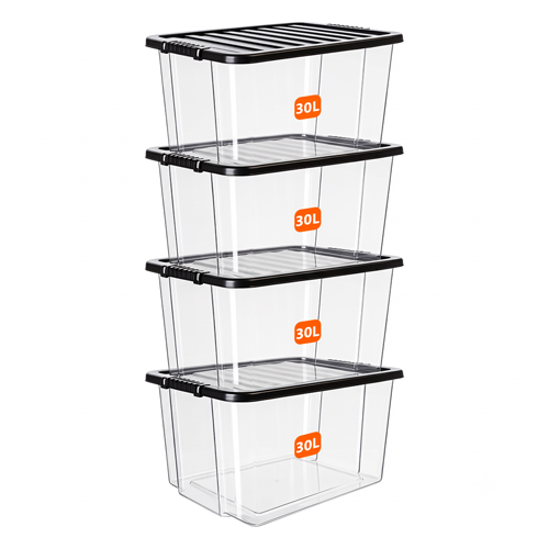 30L Plastic Storage Box with Black Lid