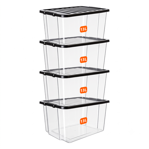 13L Plastic Storage Box with Black Lid