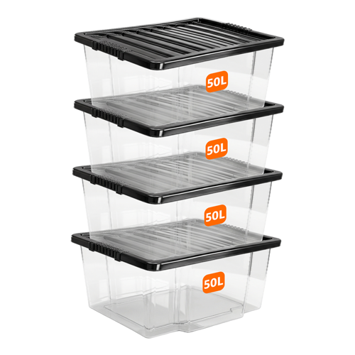 50L Plastic Storage Box with Black Lid