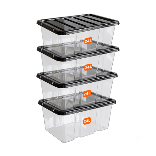 24L Plastic Storage Box with Black Lid