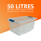 50L Plastic Storage Box with Blue Clippy Lid