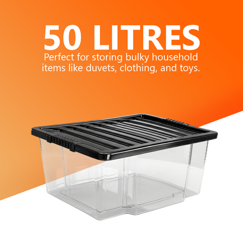 50L Plastic Storage Box with Black Lid
