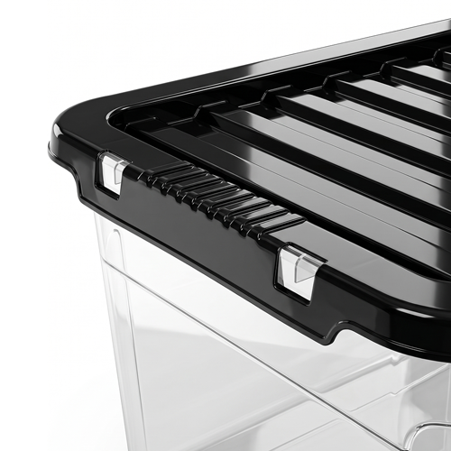 45L Clear Plastic Storage Box with Black Lid