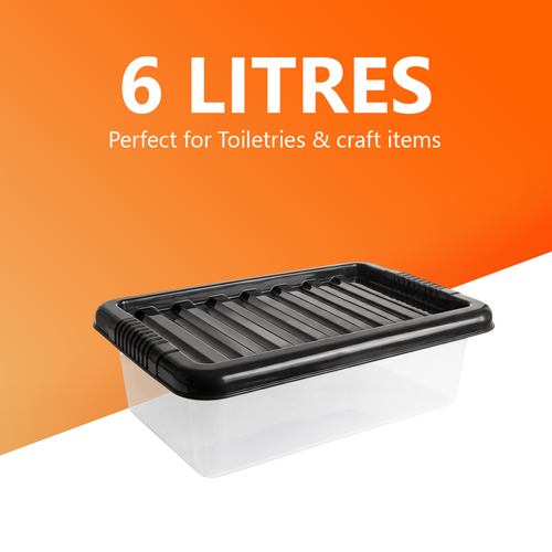 6L Plastic Storage Box with Black Lid