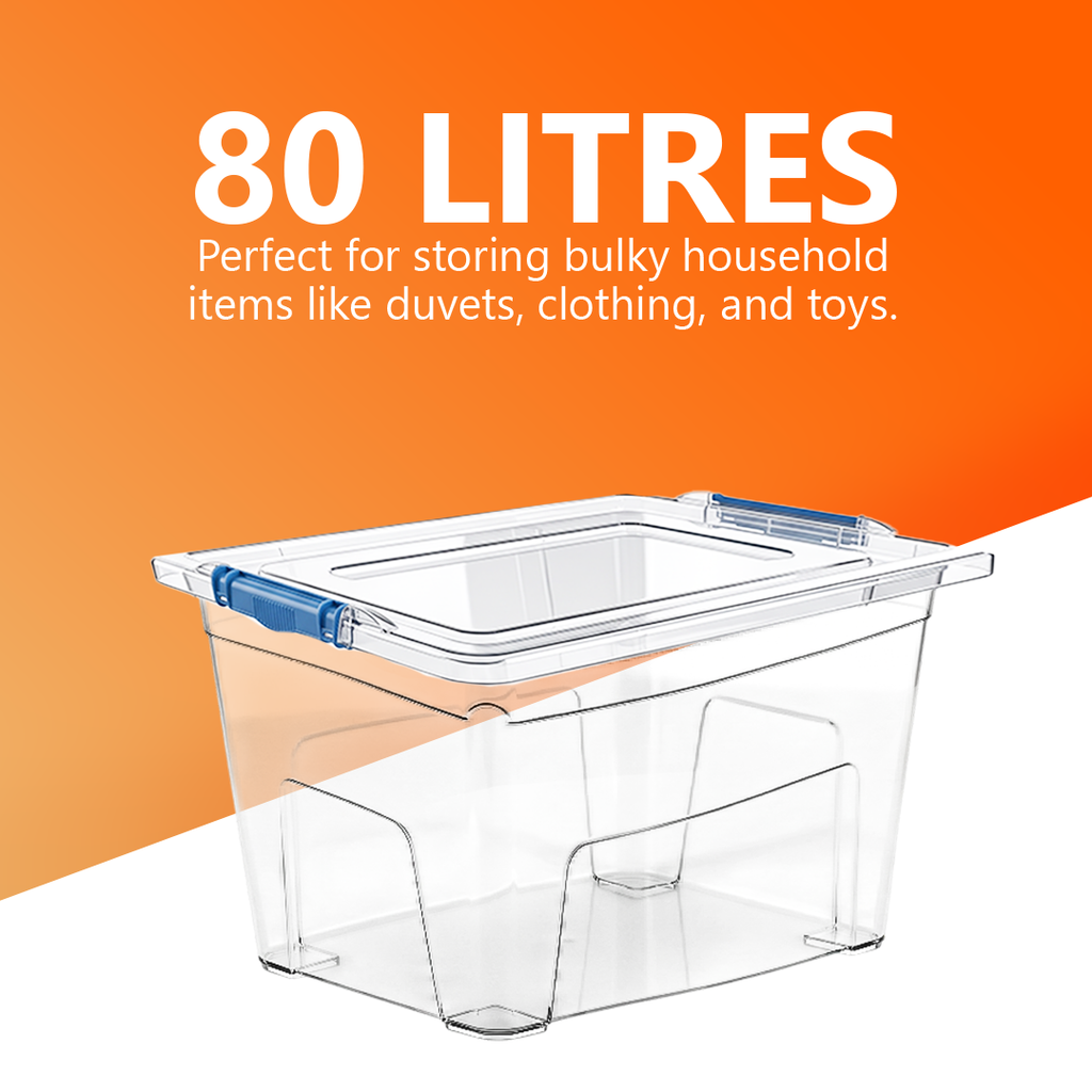 80L Plastic Storage Box with Blue Clippy Lid
