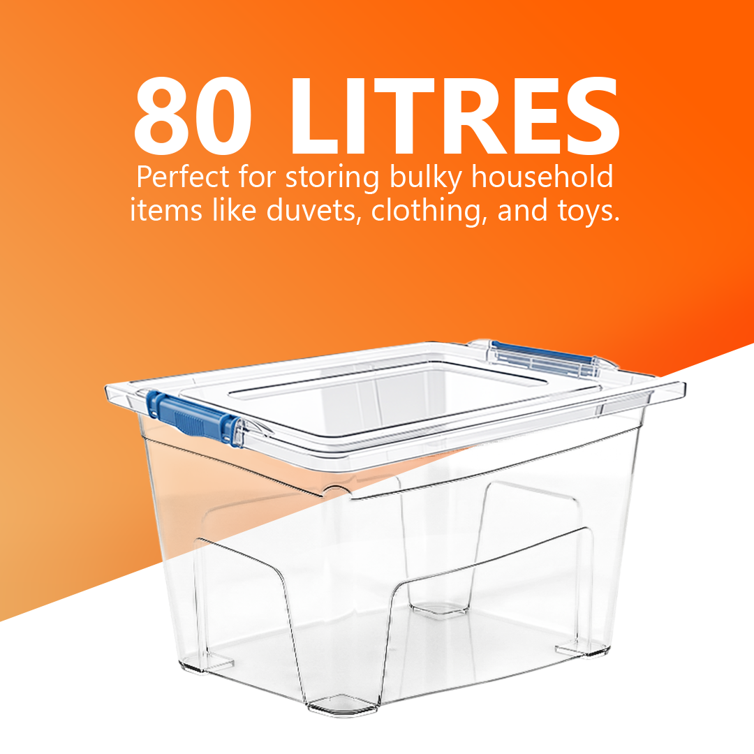 80L Plastic Storage Box with Blue Clippy Lid