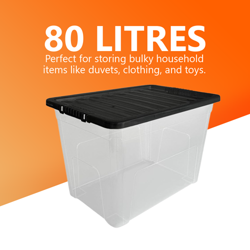 80L Plastic Storage Box with Black Lid