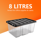 8L Plastic Storage Box with Black Lid