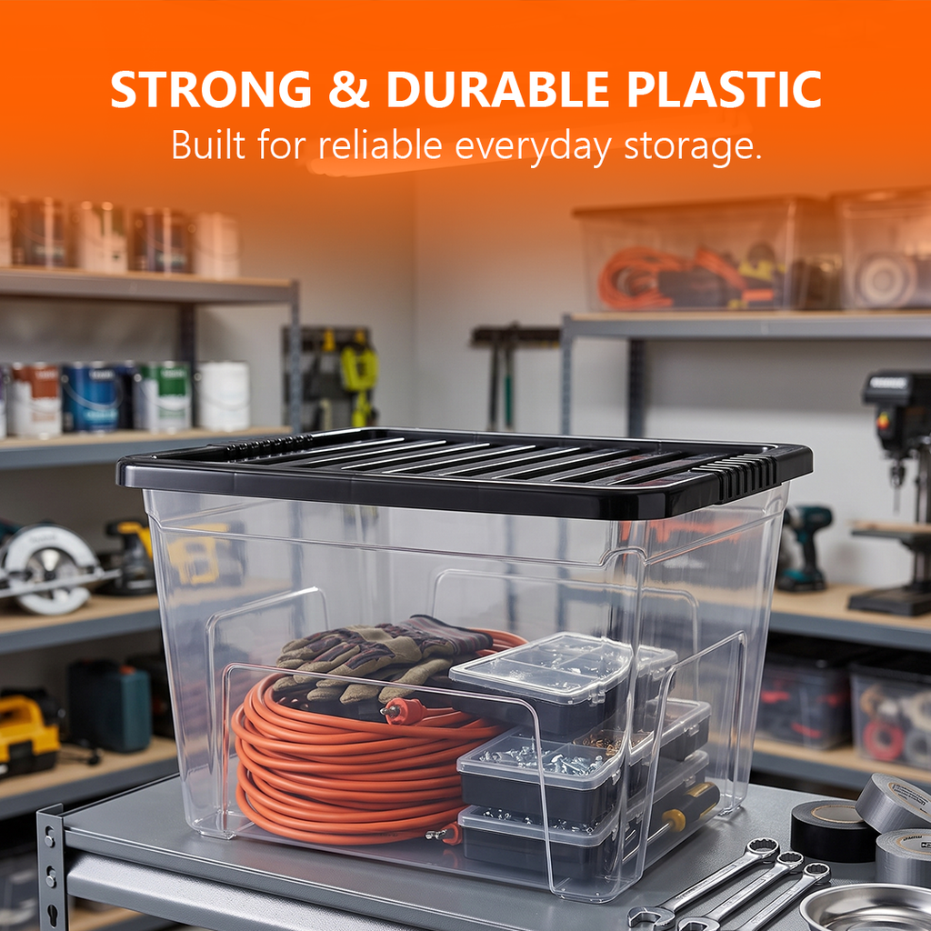 80L Plastic Storage Box with Black Lid