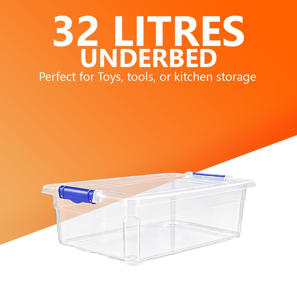 32L Underbed Storage Box with Blue Clippy Lid