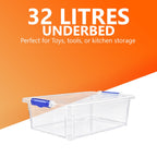 32L Underbed Storage Box with Blue Clippy Lid