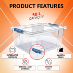 50L Plastic Storage Box with Blue Clippy Lid