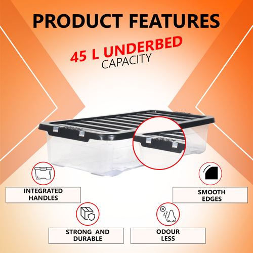 45L Underbed Storage Box with Black Lid
