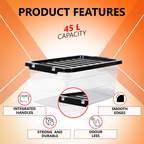 45L Clear Plastic Storage Box with Black Lid