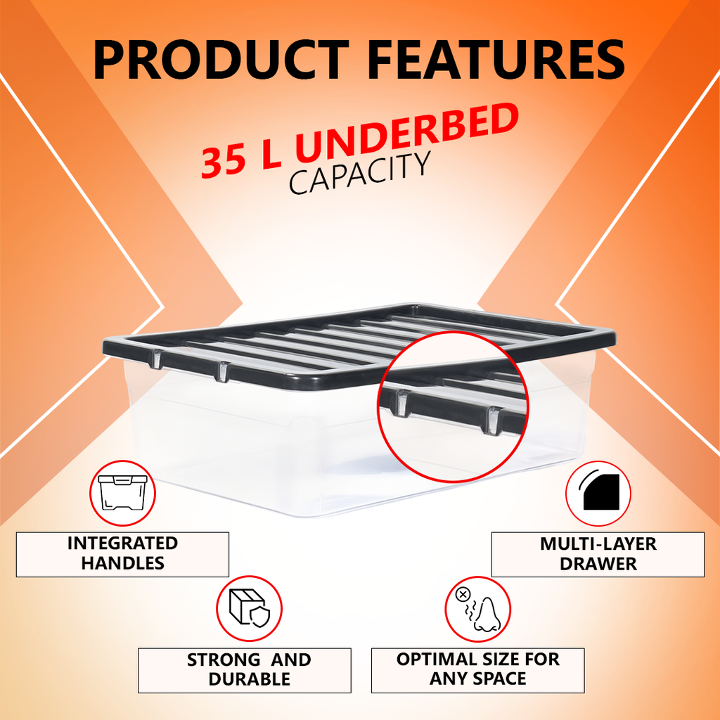 35L Underbed Storage Box with Black Lid