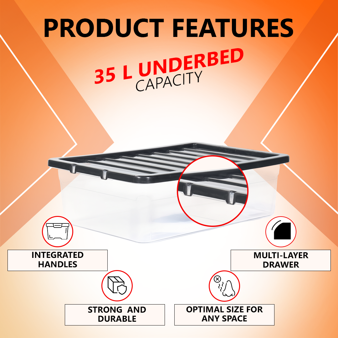 35L Underbed Storage Box with Black Lid
