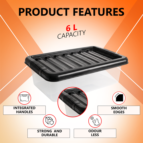 6L Plastic Storage Box with Black Lid